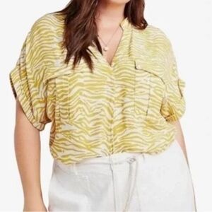Maeve Anthropologie Mustard Yellow Animal Zebra Print Blouse Size 1X